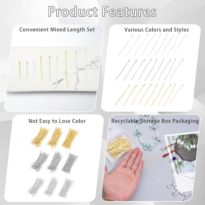 400 PCS 30mm 50mm 70mm Mixed Length Eye Pins - Image 3