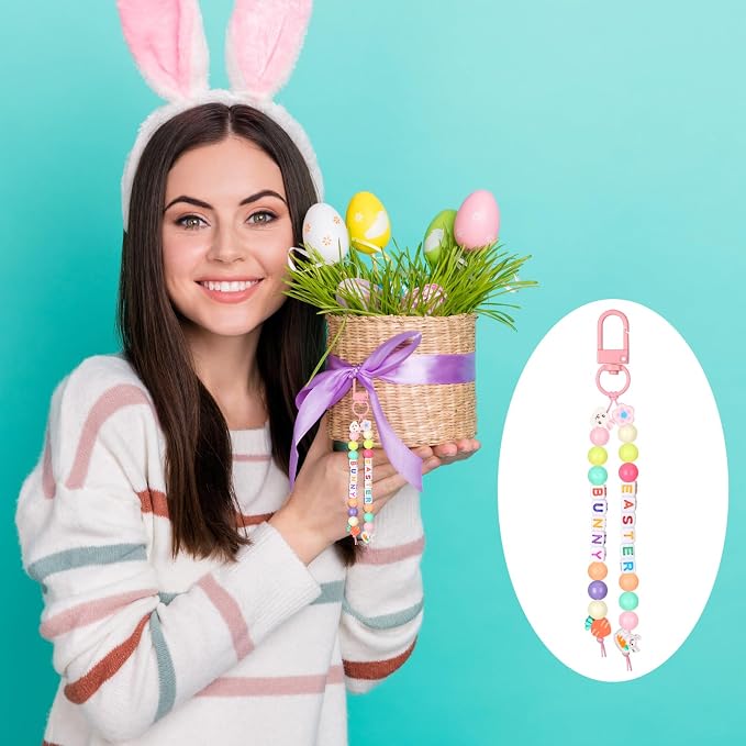 Landical 564 Pcs Easter Bead Keychain Kit DIY Easter Basket Name Tags Key Chain - Image 4