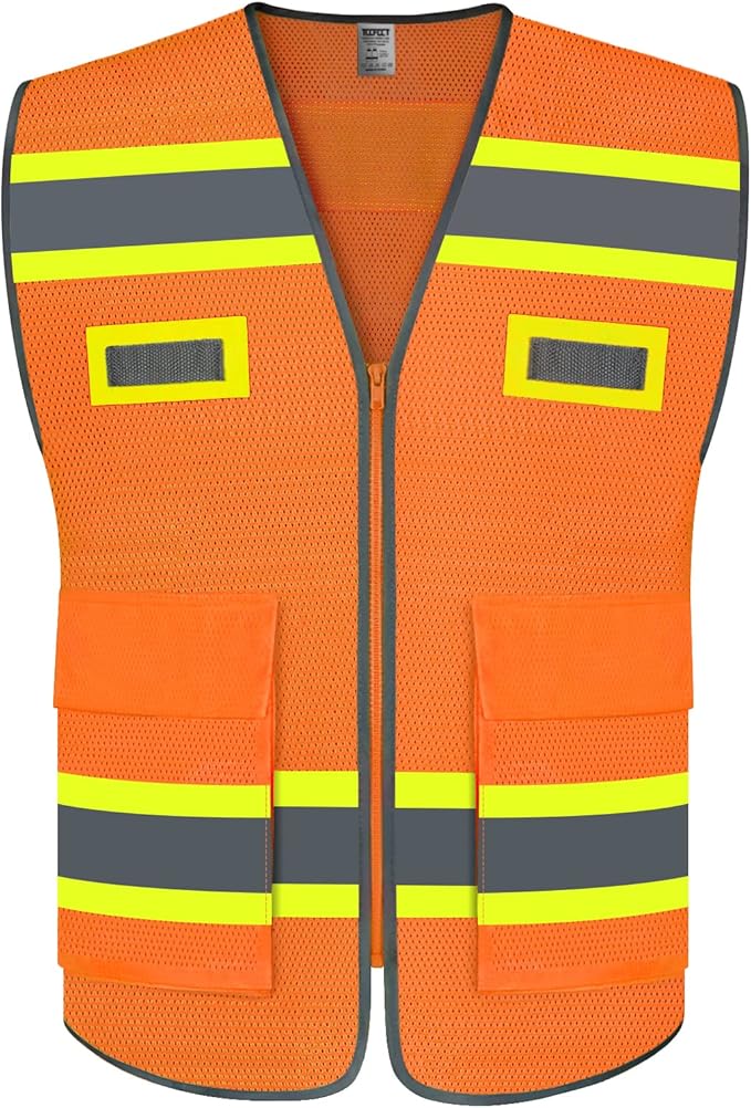 TCCFCCT Mesh High Visibility Vest with 2 Pockets & Reflective Strips, Meets ANSI/ISEA Standards, Orange, XL