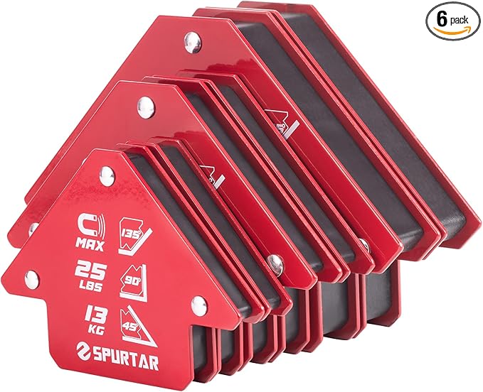 Spurtar Welding Magnets 6pcs, 75lbs 50lbs 25lbs Welding Magnets and Clamps, Heavy Duty Magnetic Holder Tools and Accessories 45°, 90°, 135° Angle