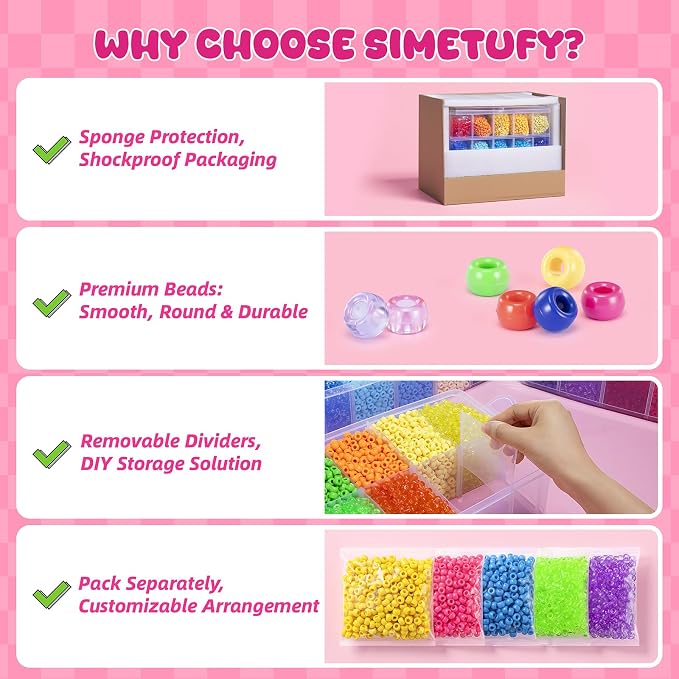 Simetufy 14000Pcs Pony Beads Bulk, 30 Colors 6x9 Kandi Beads - Image 5