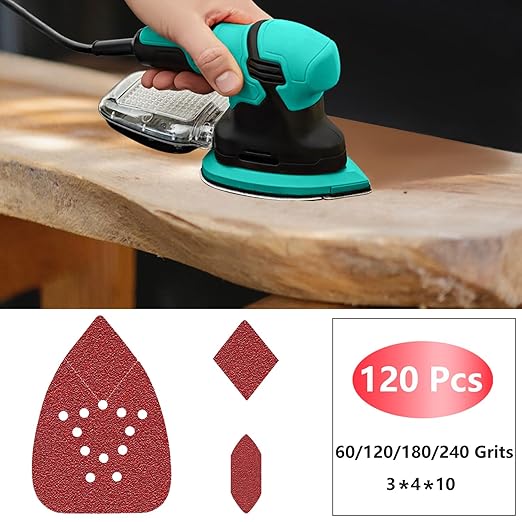 120pcs Mouse Sander Sandpaper, Detail Sander Sandpaper Sanding Sheets, Mouse Sander Pads Sanding Paper 60 120 180 240 Grit for Detail Sander, Finger Sander -FBD12