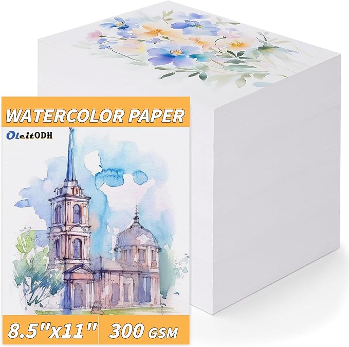 300 Sheets Cotton Watercolor Paper Bulk -140LB/300GSM Art Paper-8.5 x 11 inch by Oleitodh