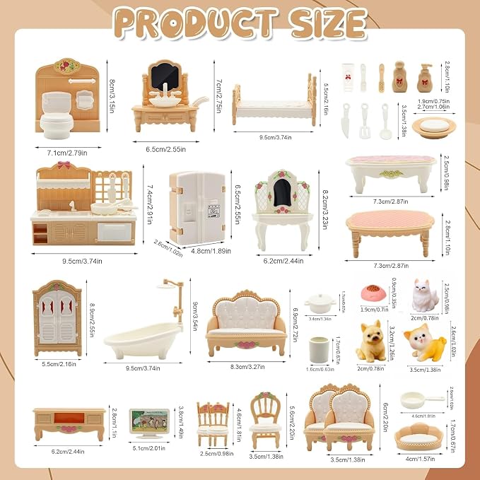36Pcs Dollhouse Furniture Set, Miniature 1:12 Scale Dolls House Accessories - Image 2