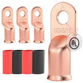 AIRIC UL Listed 1/0 AWG - 5/16" Battery Cable Lugs, Heat Shrink Ring Terminals End, Copper Cable Ends, Wiring Connector Terminal, Electrical Crimp Connectors, Wire Lug for 1/0 Gauge Wires, 4 PCS