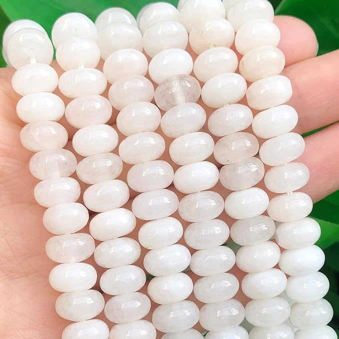 Songxi 5x8mm Natural White Jade Stone Rondelle Beads, Gemstone - Image 2