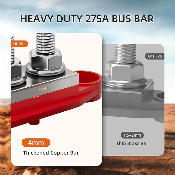 275A Power Distribution Block 12V Bus Bar 5 x 3/8" (M10) Terminal Studs 12 Volt Marine Busbar Positive and Ground for Automotive Car Boat Solar System