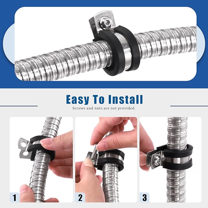 Glarks 26Pcs 1/4'' 304 Stainless Steel Cable Clamps, Rubber Cushioned Insulated Clamps Hose Clamps Loop Clamps Pipe Clamps Metal Clamps Set for Tube, Pipe or Wire Cord Installation