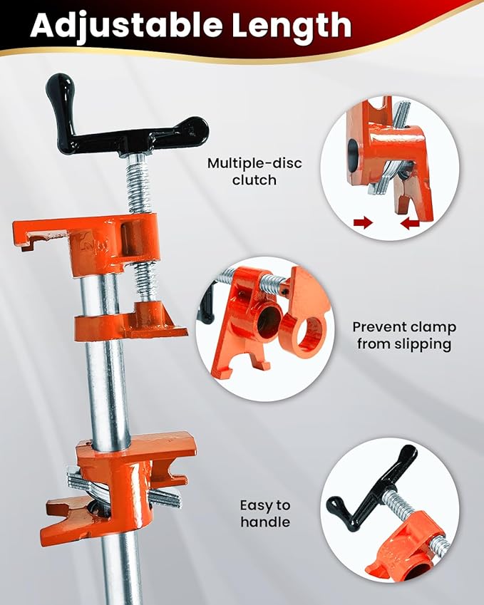 Pipe Clamps 3/4 inch 6 Pack Pipe Clamp with Unique Foot Ideal for Carpentry, Home Improvement, and DIY Projects Wood Gluing Clamps (Orange, 3/4 IN)