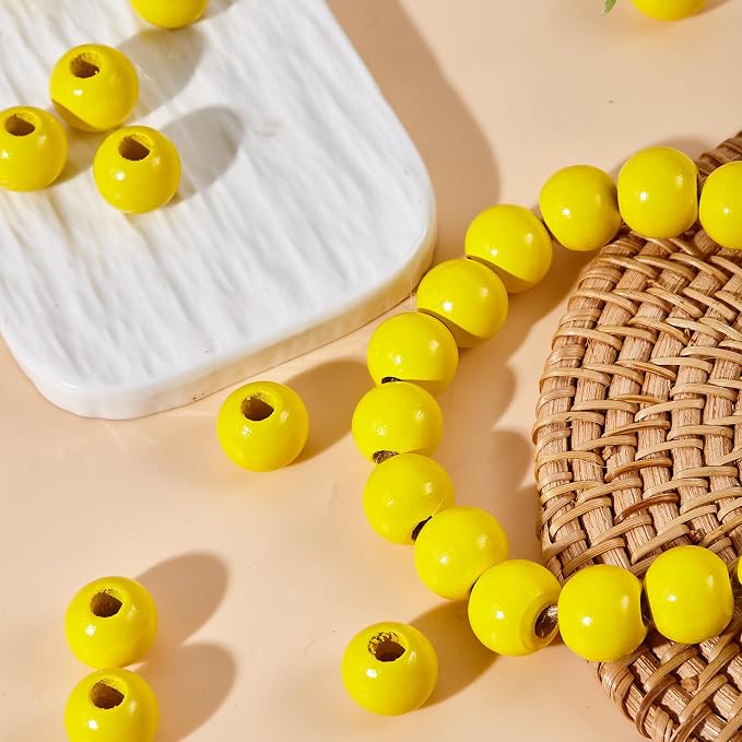 240Pcs Yellow Wood Beads 16mm for Craft Large Hole Wood Beads for Craft - Image 3