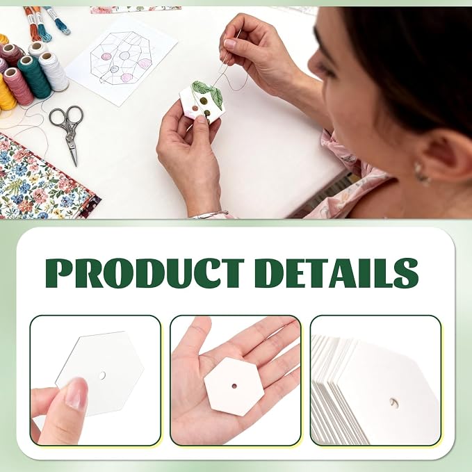 600 PCS Hexagon Piecing Paper Templates, Quilting Templates Accessories - Image 3