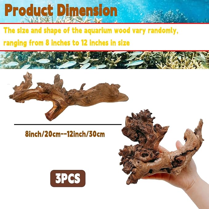 Hamiledyi Aquarium Driftwood 3PCS Natural Trunk Driftwood Assorted Branches - Image 2