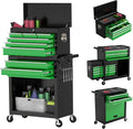 8-Drawer High Capacity Rolling Tool Chest with Wheels, Big Tool Storage Removable Tool Box Combo, Tool Storage Cabinet with Lockable Drawers, Toolbox for Workshop (Black&Green)