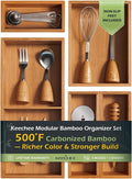 5-Piece Bamboo Drawer Organizer Set, 2.2" Deep | Multi-Use Organizers for Utensils, Silverware, Cutlery, Desk, Bathroom, Junk Drawer & Makeup, Non-Slip Feet Included.