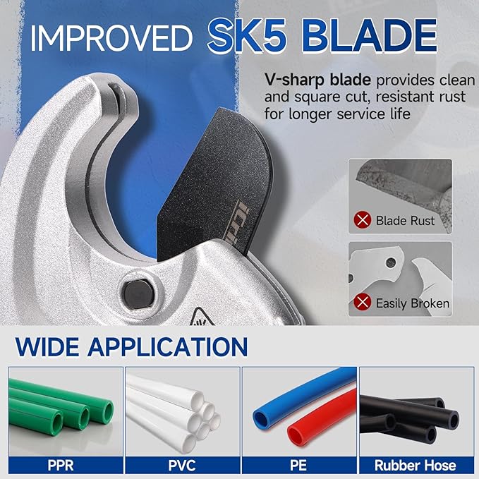 iCrimp Adjustable PVC Pipe Cutter Cuts up to 2-1/2", Heavy-Duty Aluminum Ratchet Pipe Cutter Tool, One-hand Operation Tube Cutter, PEX Cutting Tool for PEX, PVC, PPR Platic Hose and Plumbing Pipe