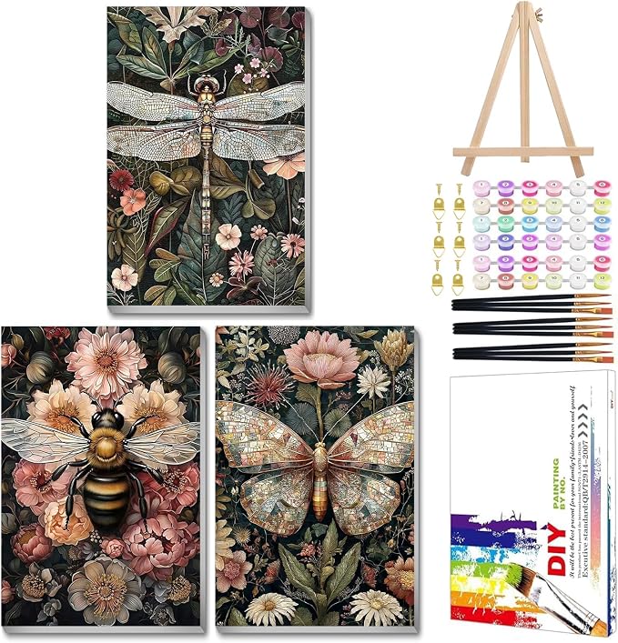 Mandun 3 Pack Paint by Numbers for Adult, Insect Paint by Numbers Kit for by MANDUN