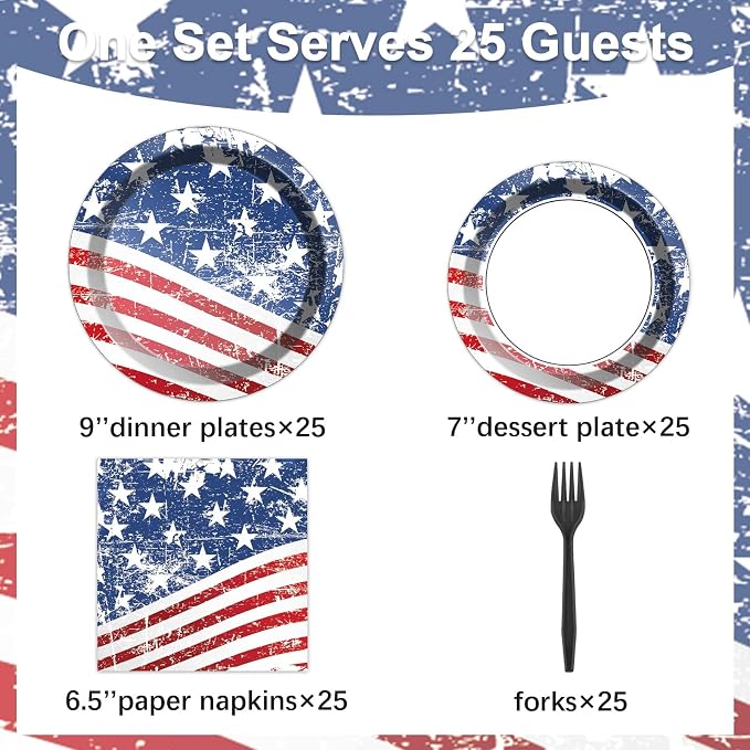 Qyeahkj 100 Pcs 4th of July Party Plates and Napkins Tableware Set American - Image 2