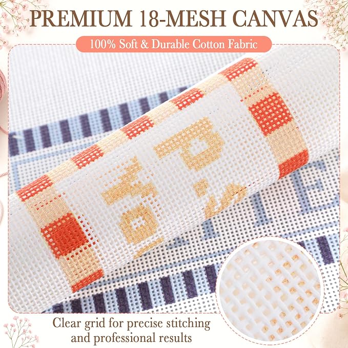 Moukeren 3 Pieces 10 x 8 Inch Bound Needlepoint Canvas, Pre Printed 18 Mesh - Image 5