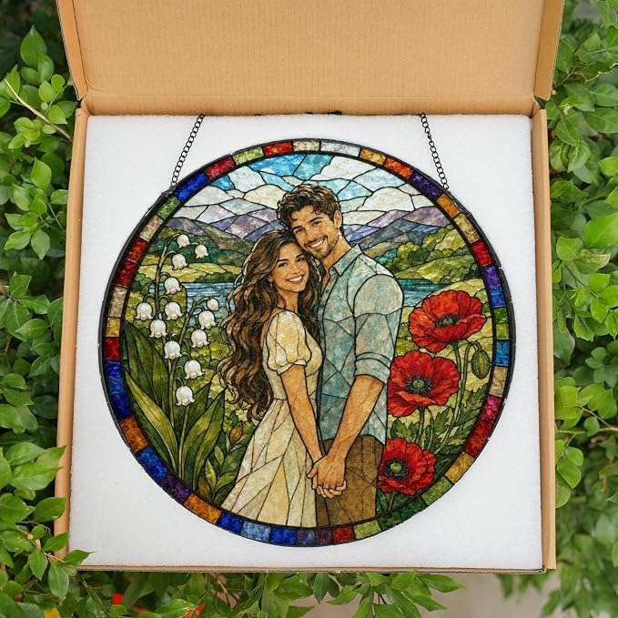 Personalized Couples Photo Faux Stained Glass Sun Catcher, Photo Couple - Image 3