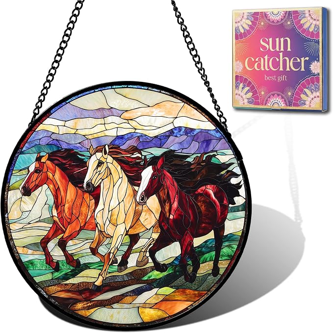 Galloping Horse Acrylic Suncatcher Faux Stained Glass Window Hanging 7.8" | by Unknown