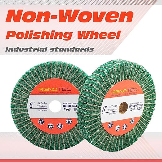6 Inch Flap Wheel, Non-Woven Abrasive Polishing Wheel, 1 Inch Thickness, 3/4 Inch Arbor, for Bench Grinder (4 Pcs Grit240 SP)