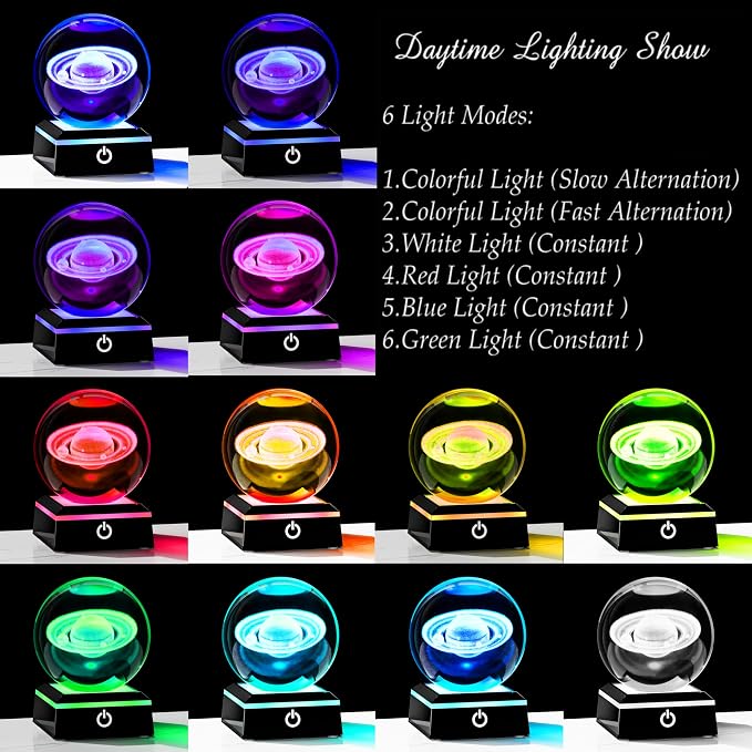 3d Saturn Crystal Ball Solar System Model Astronomy Science Planet Gifts | 80mm - Image 3