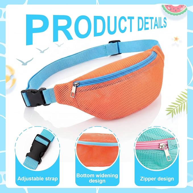 Hsei 2 Pcs Mesh Shell Bags for Beach Shelling Seashell Collecting Fanny Pack - Image 2