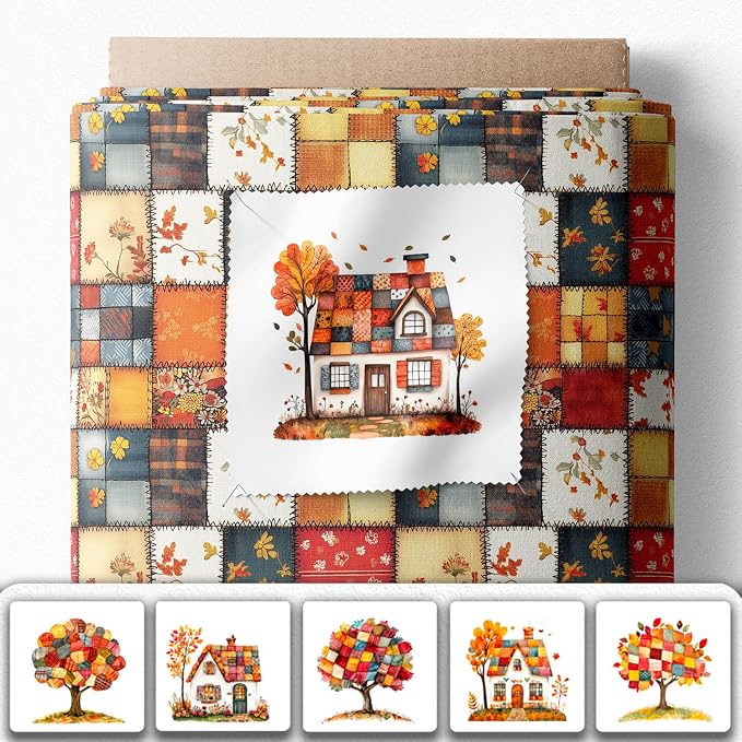 Autumn Patchwork Cottage Fabric Panel – Six 10×10 inch Designs + Bonus - Image 2