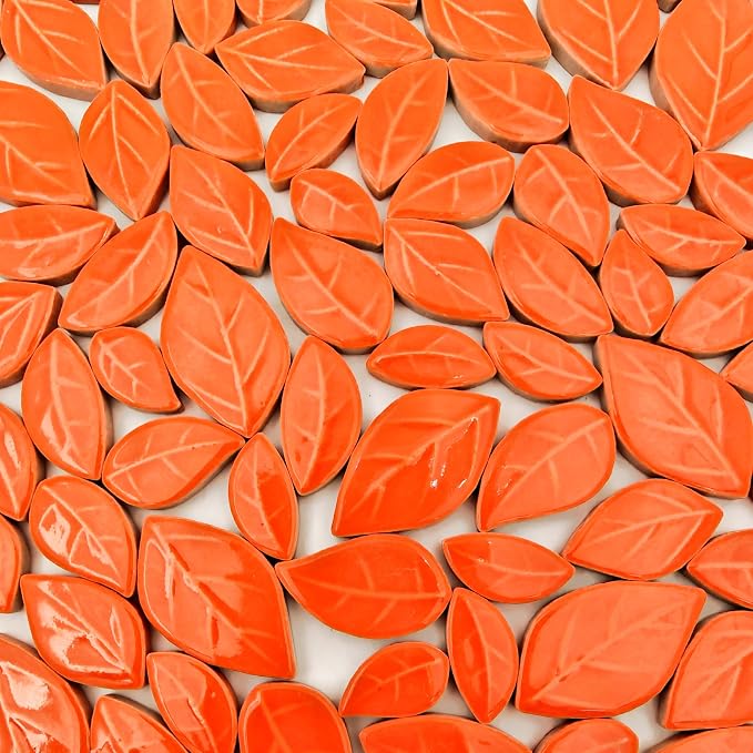 500g/1.1lb Leaf-Shaped Ceramic Mosaic Tiles, Ceramic Mosaic Pieces by Unknown