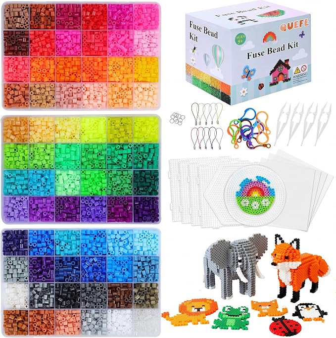 QUEFE Fuse Beads Kit 15000 Pcs 72 Colors 5mm Beads Craft Kit Including Pegboard by QUEFE