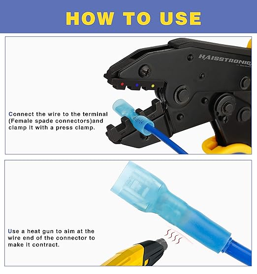 haisstronica 200PCS Heat Shrink Female Spade Connectors, 22-10 AWG Tinned Copper Crimp Terminals, Quick Disconnect Wire Connectors for Automotive Marine