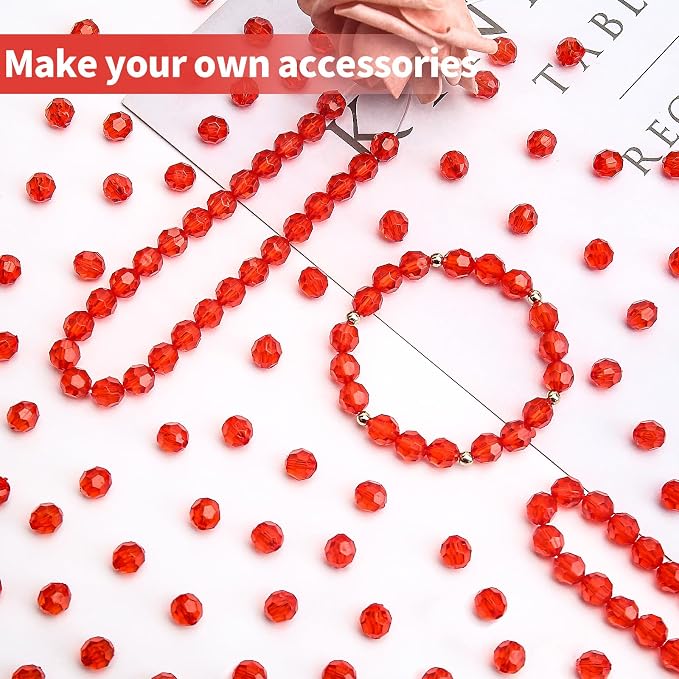 BONNY BOXX 1000pcs 6mm Acrylic Faceted Round Crystal Beads Transparent Red - Image 4