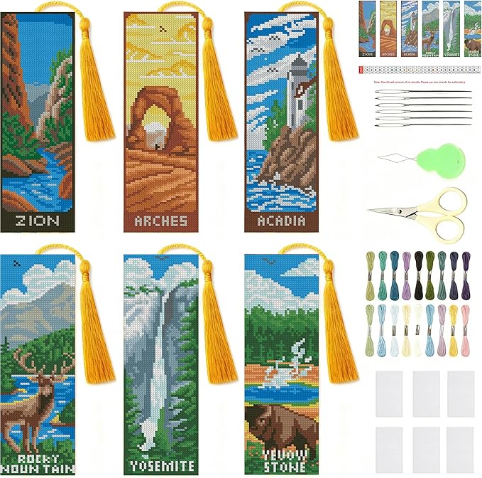 NEGEKFKX 6 Pcs National Park Cross Stitch Bookmark Kit by NEGEKFKX
