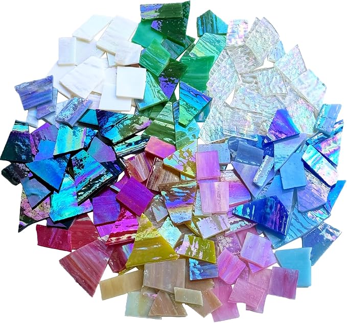 ILLUCKAI 2.2lb Iridescent Stained Glass Sheets, Irregular Mosaic Glass Pieces - Image 2