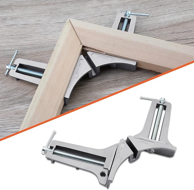 PONY 2-Piece 90 Degree Corner Clamp Set, Featured with 3’’ Maximum Opening, 200 lbs Clamping Force & 1/2’’ Clamping Height, Aluminum Alloy Body, Adjustable Right Angle Clamps for Multiple Projects