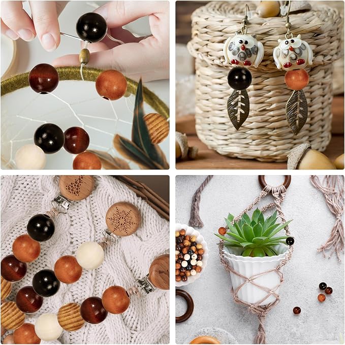 Whaline 240 Pcs Natural Wood Beads Rustic Color Round Wooden Bead Farmhouse - Image 7