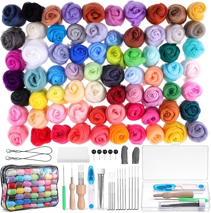 Lyksgir 70 Colors Needle Felting Kit, Wool Roving Set, Wool Felting Tool by Unknown