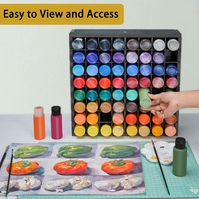 Krafetto 2 Pack 64 Grids Paint Organizer Storage Rack, Wall-mountable Craft - Image 7