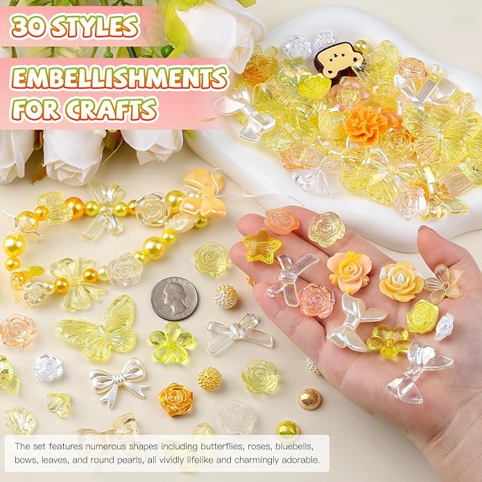 350 Pieces 3D Resin ABS Colorful Rose Flower Bows Butterfly Charms - Image 4