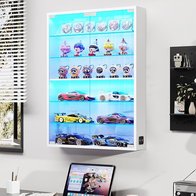 6-Tier Wall Display Case with Glass Doors, LED Display Cabinet with Adjustable - Image 9