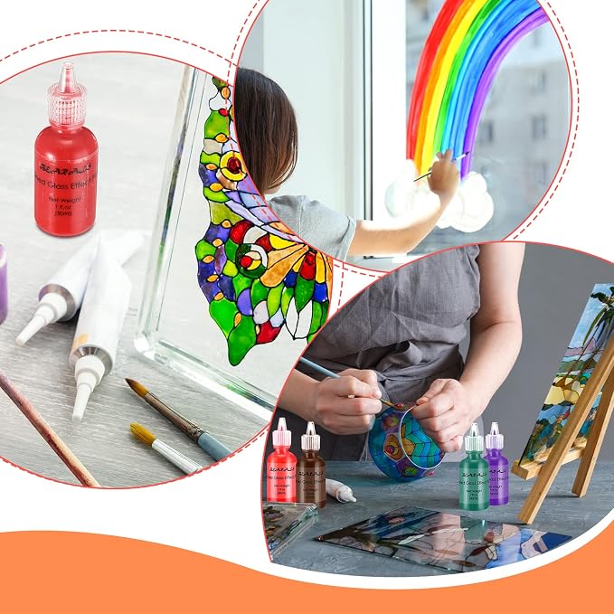 Bearals Stained Glass Paint, 12 Colors Glass Paint Set, Non-Toxic Window Glass - Image 6