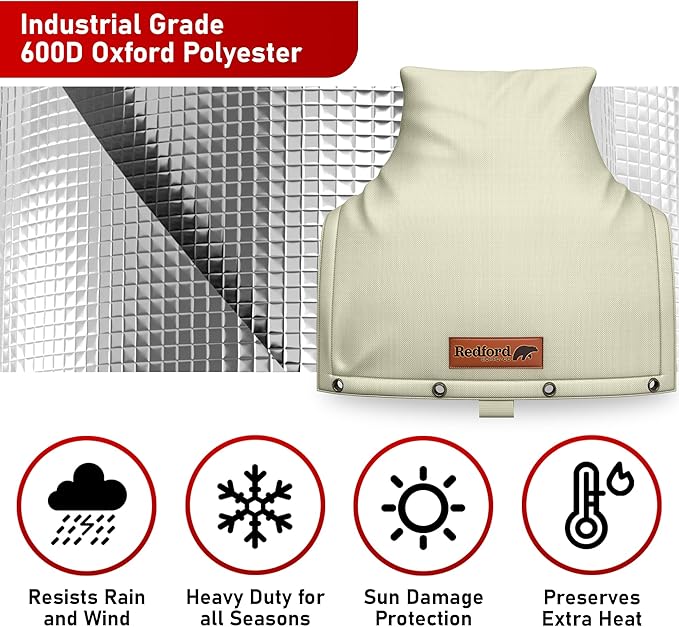Redford Supply Co. Cold Snap (0°F) Backflow Preventer Insulation Cover, 14"W x 13"H, Pipe Insulation, Water Sprinkler Covers for Outside, Sprinkler Backflow Cover for Winter, Well Pump Bag (Beige)