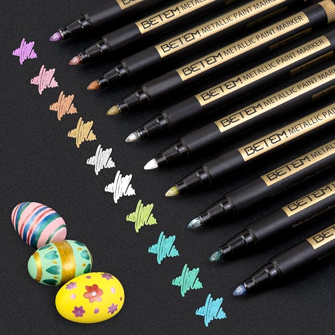 Betem Metallic Paint Markers, 10 Colors Acrylic Metallic Markers by BetemArtWorld