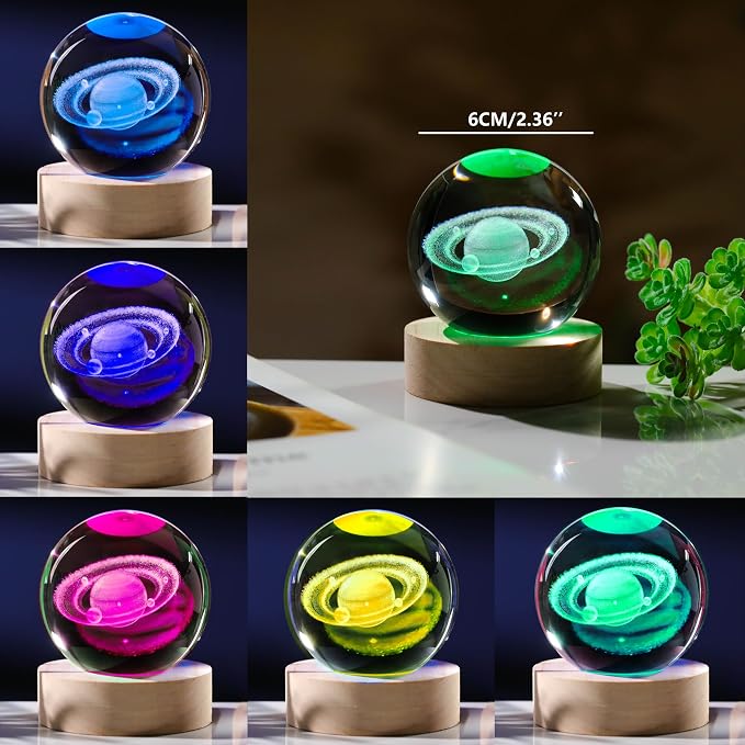 3D Saturn Crystal Ball with LED Colorful Lighting Touch Base, Saturn Decor - Image 3