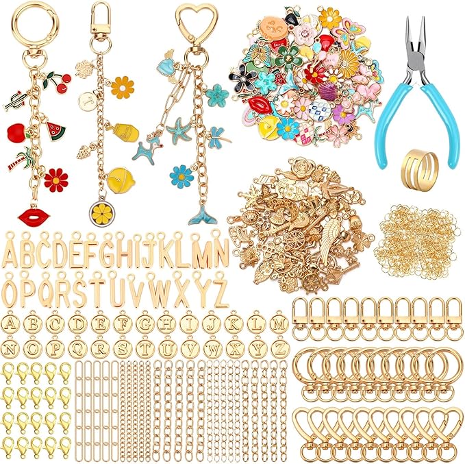 AUGSUN 439Pcs Charm Keychain Making Kit, Including 162 Charms 30 Keychain Clips by AUGSUN