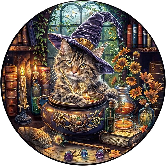 KAAYEE Wooden Puzzles for Adults, Magic Feline Cat Wooden Jigsaw Puzzle 450 PCS by KAAYEEDirect