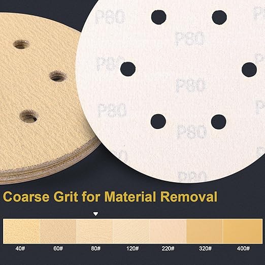 80 PCS 6 Inch 6 Hole Sanding Discs 80 Grit Hook and Loop Adhesive Round Sandpaper for Random Orbital Sander