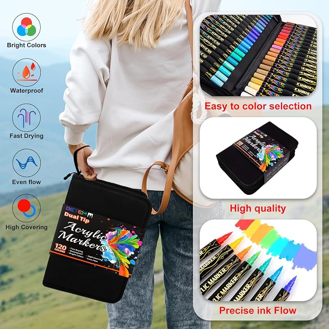 Betem Dual Tip Acrylic Paint Pens, 120 Colors Paint Markers - Image 3