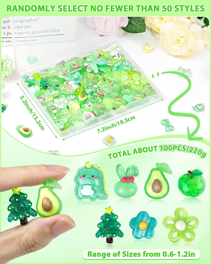FIVEIZERO 100PCS Cute Slime Charms, Kawaii Flatback Resin Charms | 50+ Unique - Image 2