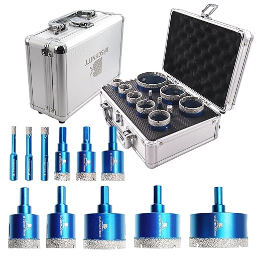 Diamond Core Drill Bit Set - BRSCHNITT Hole Saw Kit for Porcelain Tile Ceramic Marble Granite Drilling, 11pcs Bits with Triangle Shank（6/8/10/20/25/28/32/35/45/50/65mm）, KIT3, BDB54911405R103